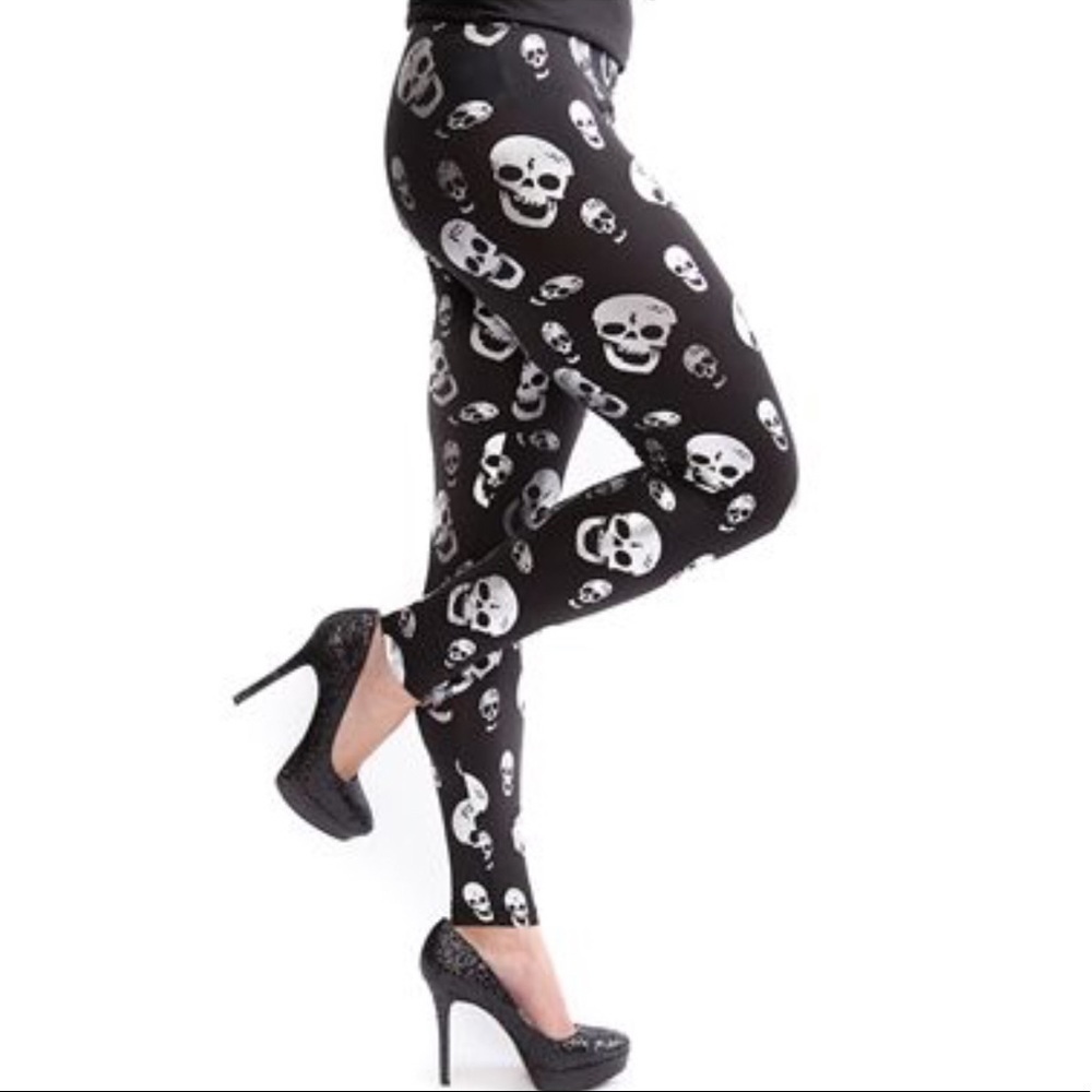 Journeys Leggings Skull Black and Metallic S